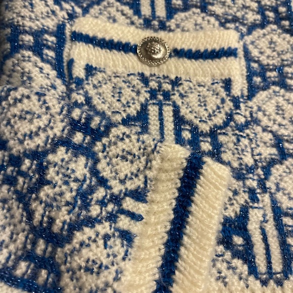 Maje Blue and White Knit Cardigan - Picture 2 of 4